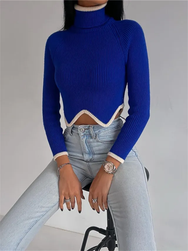 Long Sleeve High Neck Tight Knit Bottom Shirt Blue - Shop at LoveMi