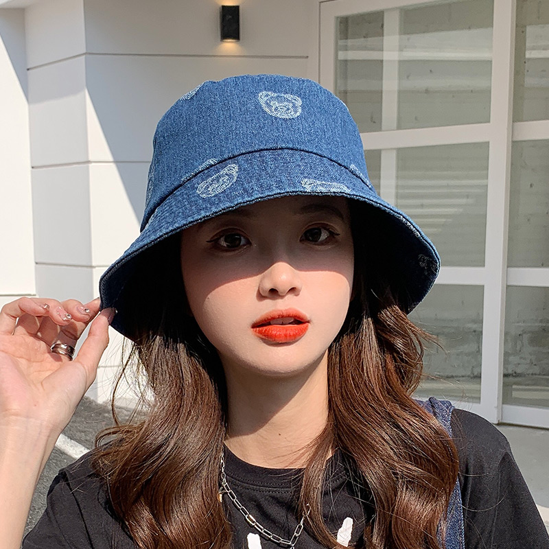 Denim Fisherman Hat Spring Bear Fashion Student Korean Style Sunshade Navy Blue - Shop at LoveMi