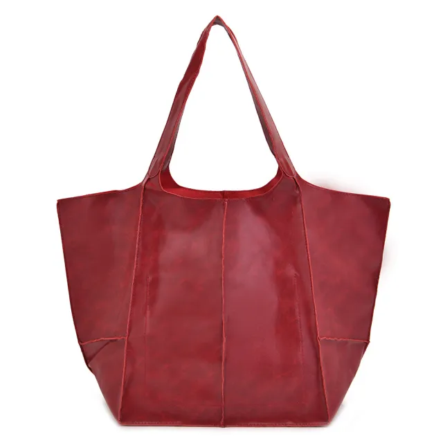 Women's Fashion Vintage Oil Wax Leather Large Capacity Shoulder Handbag Rose - Shop at LoveMi