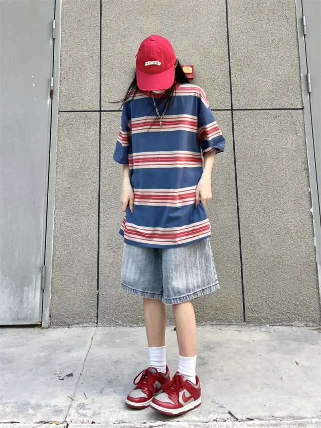 Lazy And Loose Fitting Men's And Women's Casual Short Sleeves Blue - Shop at LoveMi