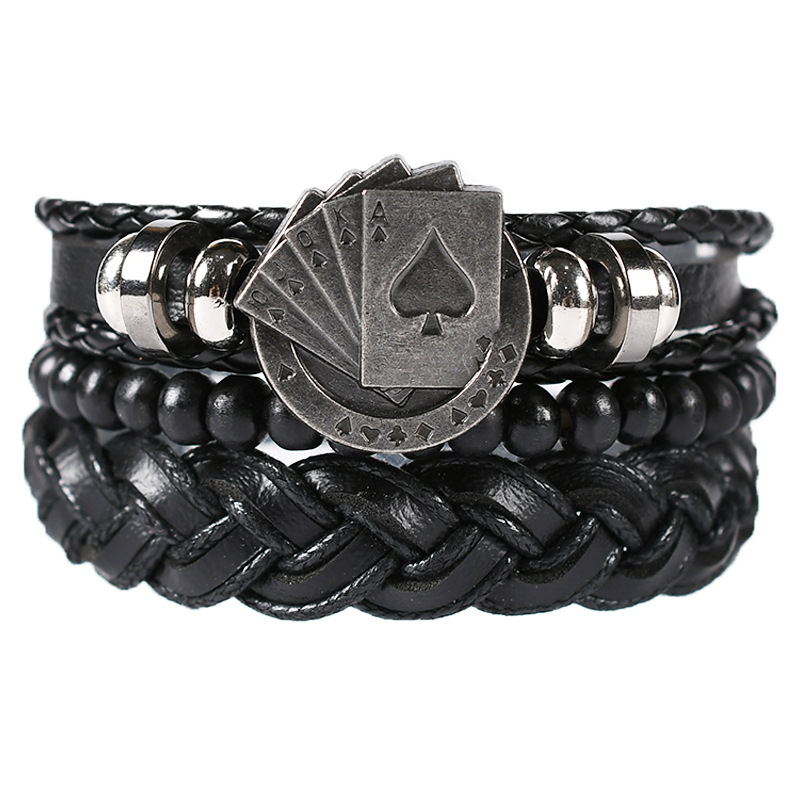 Title 7, Pulsera Multicapa para Hombre de Cuero Poker co...