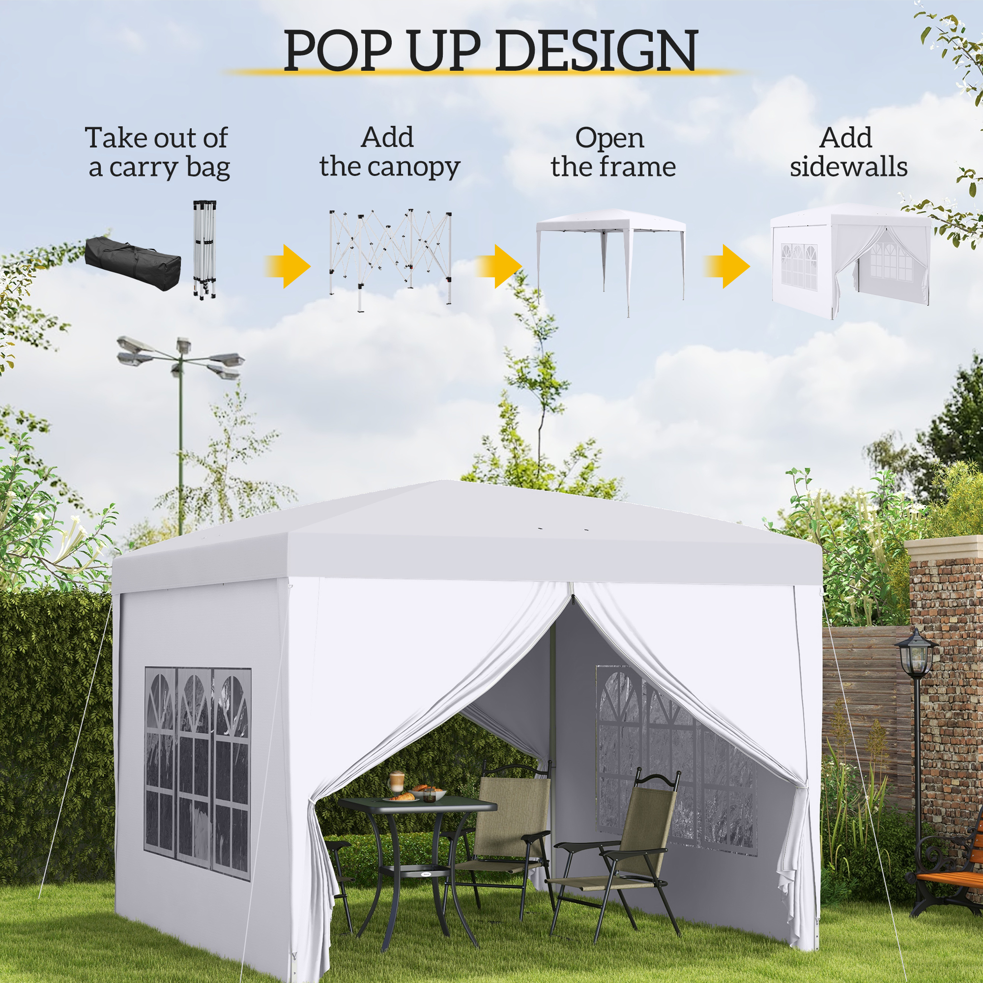 3x3m Pop-Up Gazebo With Curtain Walls And Windows White — image 11