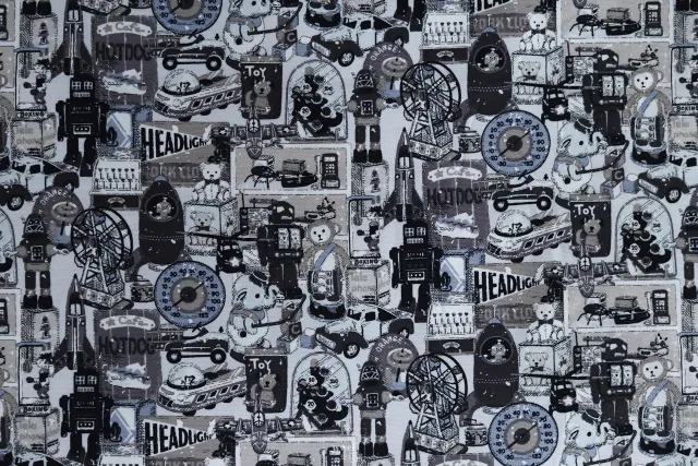 Sevenberry Cotton Vintage Teddy Bear Diy Fabric Black White - Shop at LoveMi