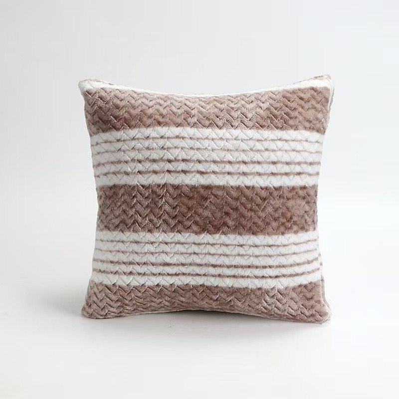 Soft Plush Striped Throw Cushion Knit Texture Pillow Case With Insert For Sofa Bedroom
