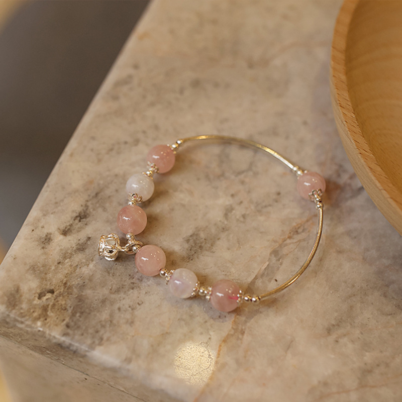Natural Madagascar Crystal Bracelet Female Strokes Peach Blossom Transfer Blue Moonstone Bracelet