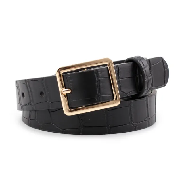 Ladies Square Button Jeans Dress Faux Leather Belt Black - Shop at LoveMi
