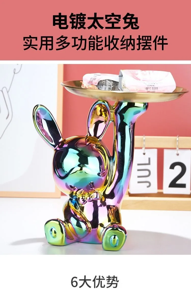 Title 27, Ins Silver Astronaut Rabbit Tray Figurines Pigg...