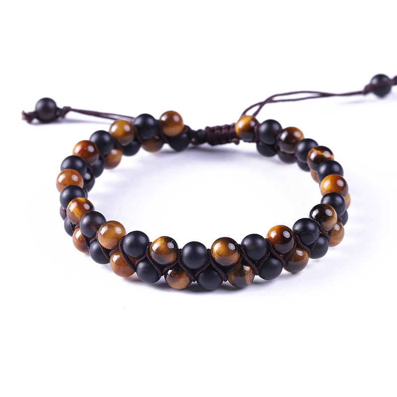 Hot Sale Men's Matte Black Agate Tiger Eye Woven Bracelet