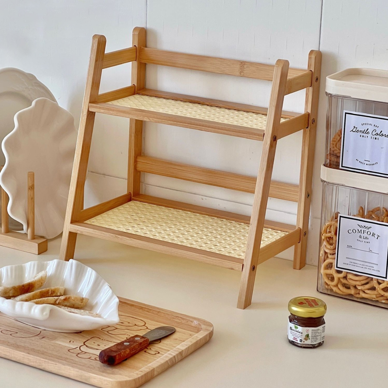 2 Layer Countertop Organizer Multipurpose Kitchen Wooden Rack Storage Shelf