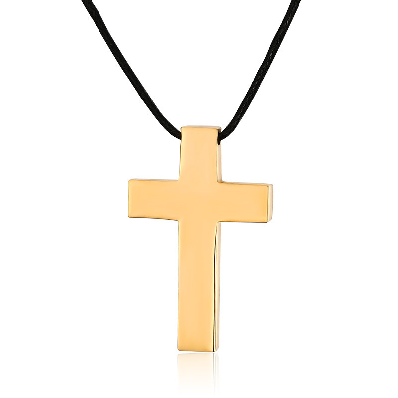 Men's Fashion Stainless Steel Wax Rope Cross Pendant Necklace