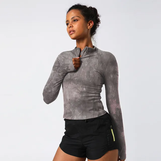 Stretch Slim Sports Fitness Yoga Long Sleeve Top Dark Gray Red - Shop at LoveMi