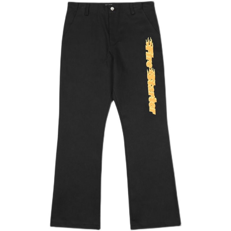 Fried Street Embroidered Flame Loose Straight Long Pants American Style