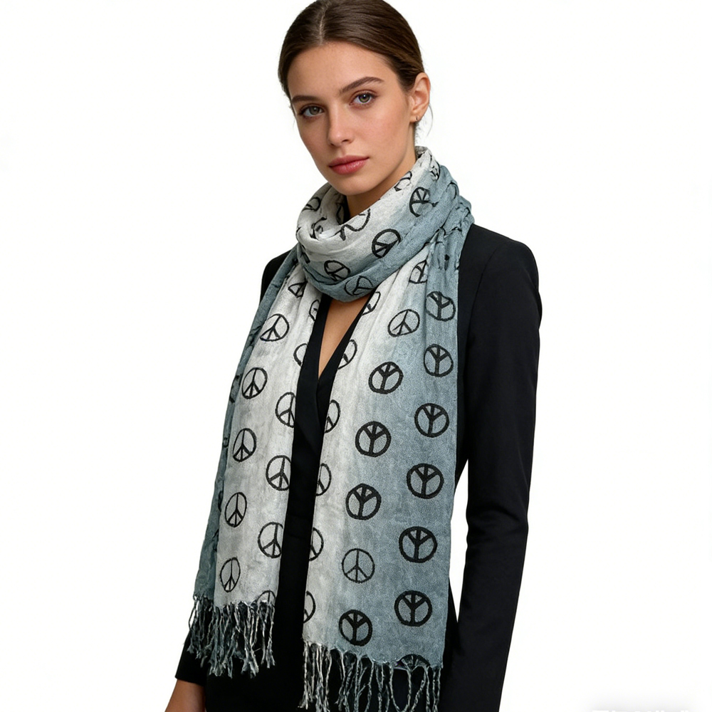 Grey Printed Viscose Scarf - Subtle Pattern Scarf 63inchx22inch