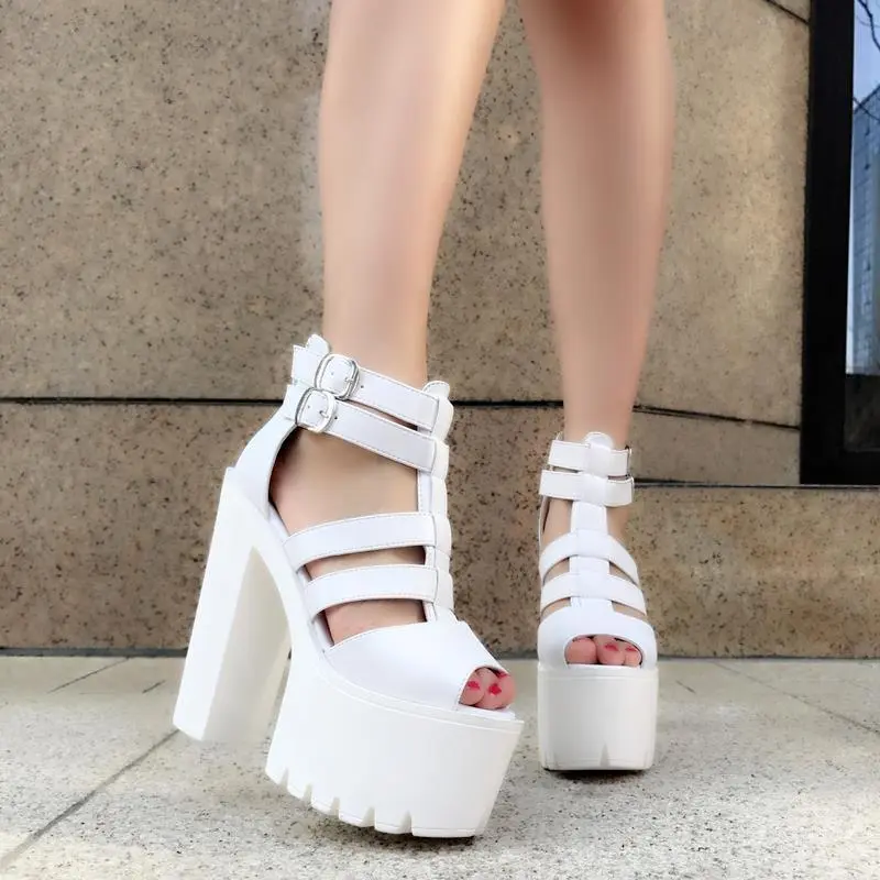 Taiwan Thick Heel Fish Mouth Super High Heels - White