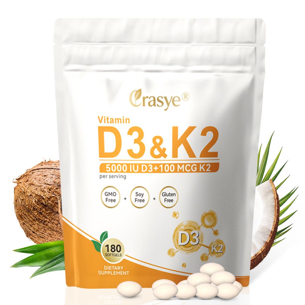 VitaminD3 K2 Softgels HighPotency Formula With Virgin Coconut Oil, 180 Count 2-in-1 Vitamin D & K Supplement Supporting Bone, Heart, And Immune Health