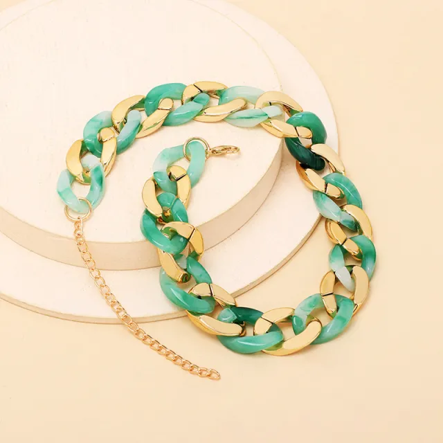 Cold Wind Resin Stitching Necklace New Product Accessories Stacked Clavicle Chain Green - Shop at LoveMi