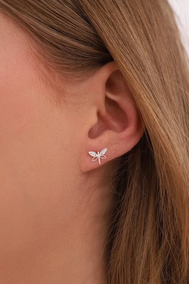 925 Sterling Silver Dragonfly Earrings With White Zircon For Women