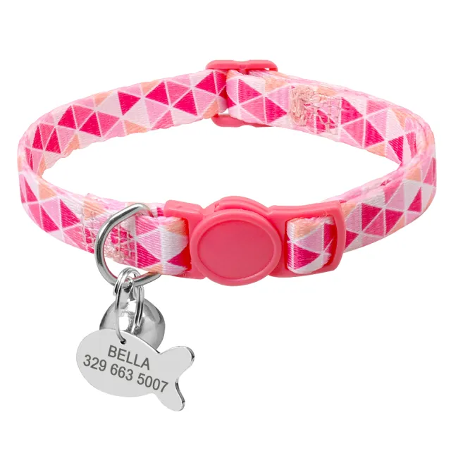Cat Lettering Bell Collar Anti lost Tag Plaid Pink - Shop at LoveMi