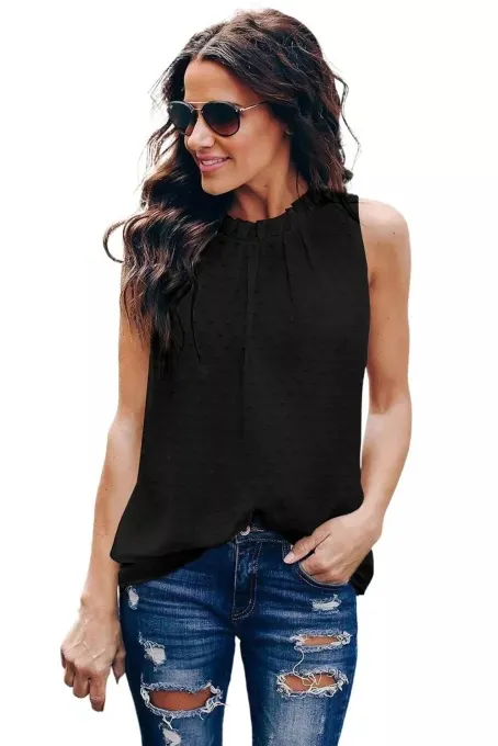 Solid Color Polka Dot Round Neck Pullover Black - Shop at LoveMi