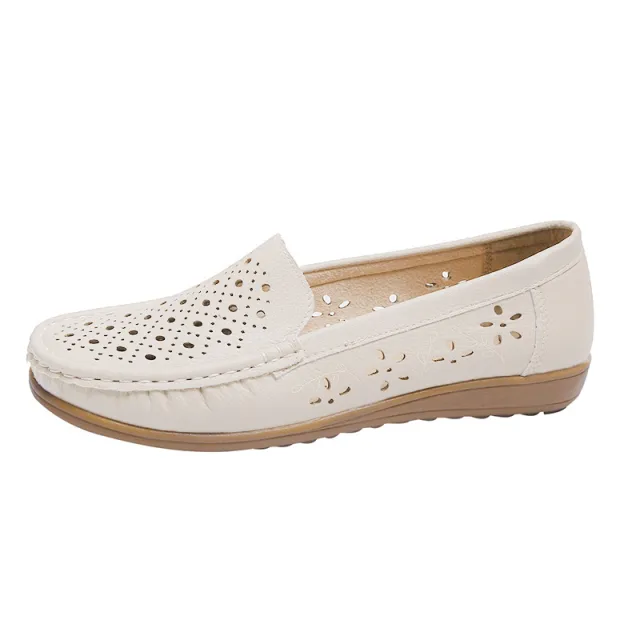 Women Loafers Hollow Out Breathable Anti Slip Flats Shoes Beige - Shop at LoveMi