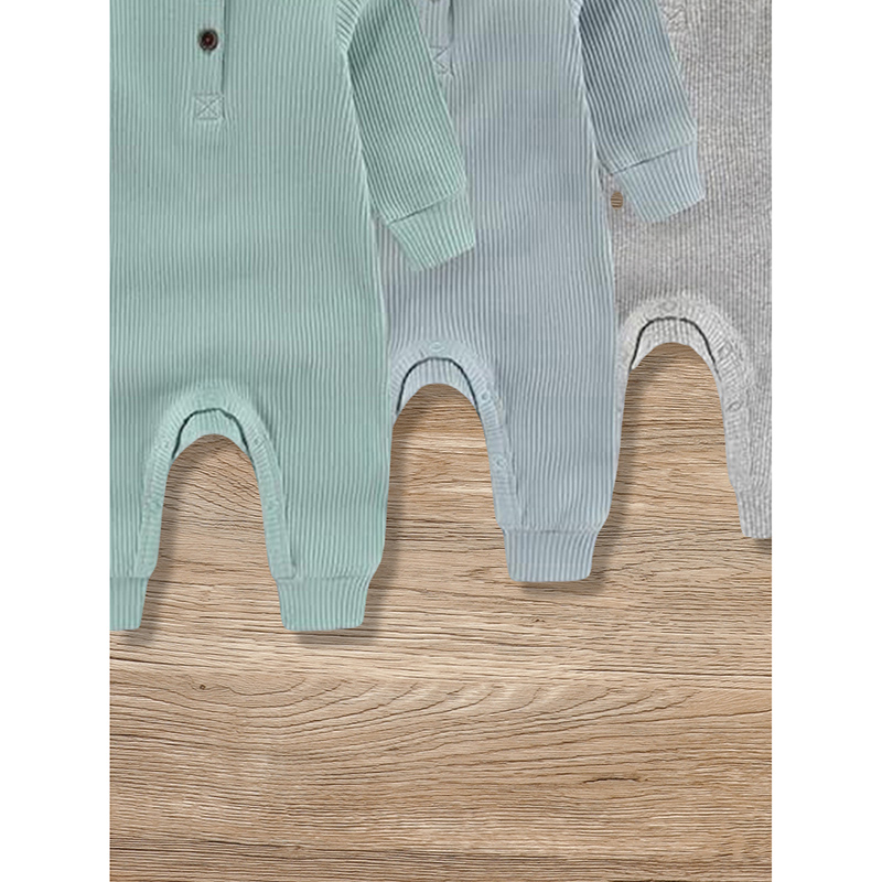 3-Pack Newborns Infants Baby Boys & Girls Long Sleeve Ribbed Romper Soft Button Front Jumpsuit — foto 11