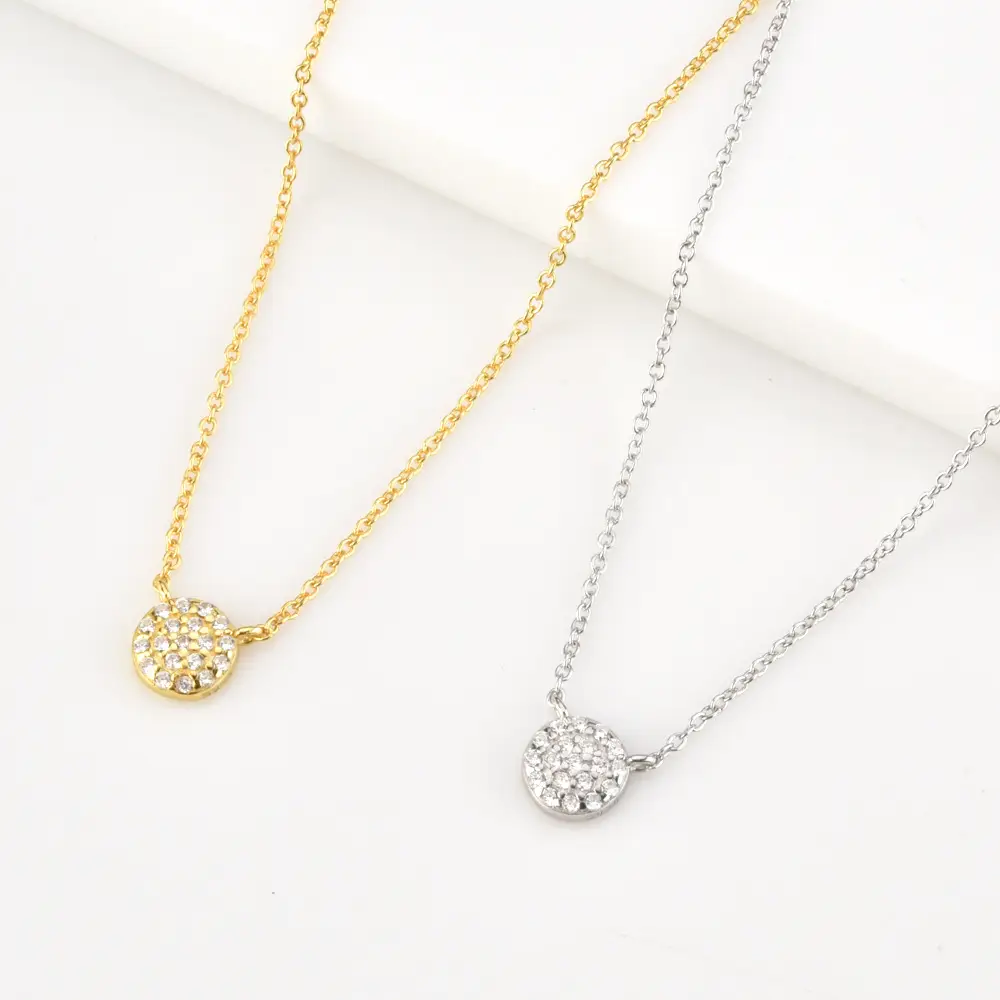 Classic Pebble Round Pendant Necklace In Sterling Silver