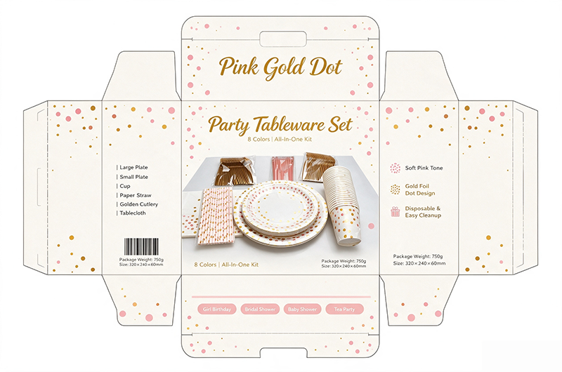 Disposable Gold Dot Party Tableware Set, Paper Plates Cups Napkins Straws Golden Cutlery Tablecloth, All In One Party Supplies For Birthday Baby Shower Wedding Picnic, 8 Colors Available - image 14