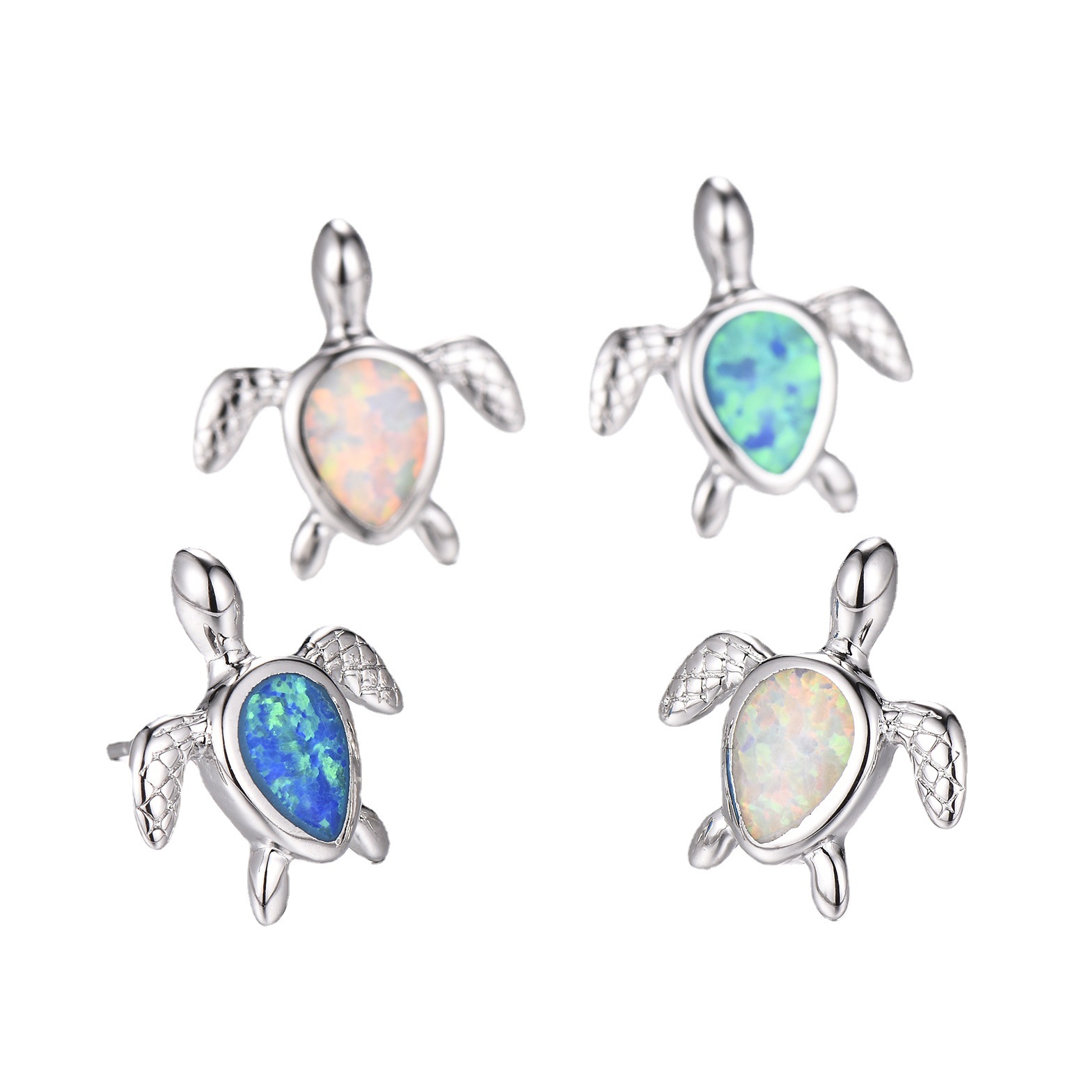 Explosive Accessories White Opal Drop-shaped Turtle Forefoot Pattern Earrings