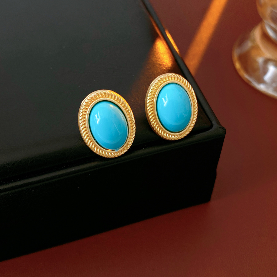Vintage Gemstone Necklace And Earrings Set Alloy Gem Necklace Sterling Silver Post Stud Earrings Women Is Retro Jewelry