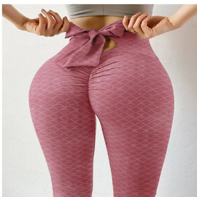Bow Knot Cutout Skinny Camouflage Print High Waisted Belly Lifting Pink - Shop at LoveMi