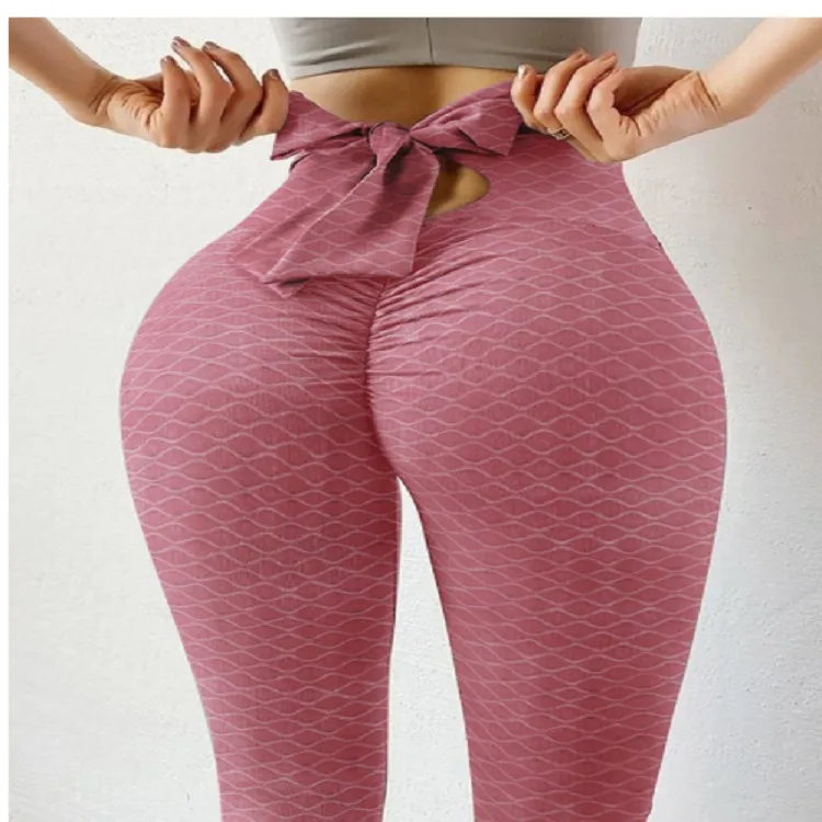 Bow Knot Cutout Skinny Camouflage Print High Waisted Belly Lifting - Pink