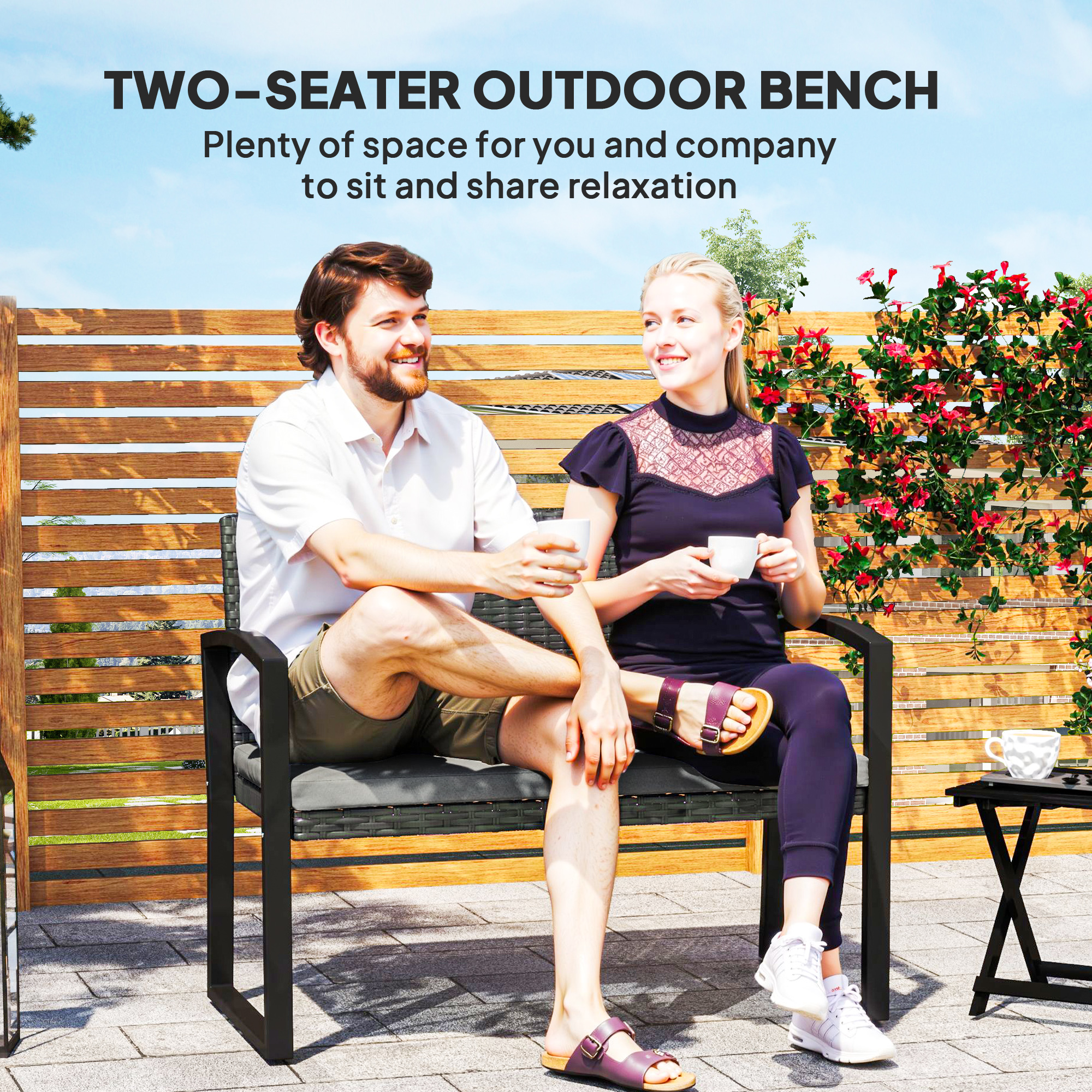 Double Rattan Garden Bench — image 8