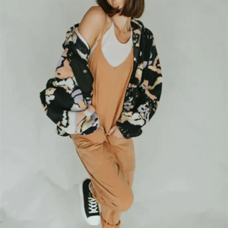 Women's Solid Color Zipper Patch Pocket Sling Jumpsuit