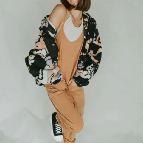 Women's Solid Color Zipper Patch Pocket Sling Jumpsuit