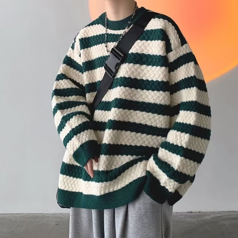 Fashion Striped Fried Dough Twist Sweater Pullover Male
