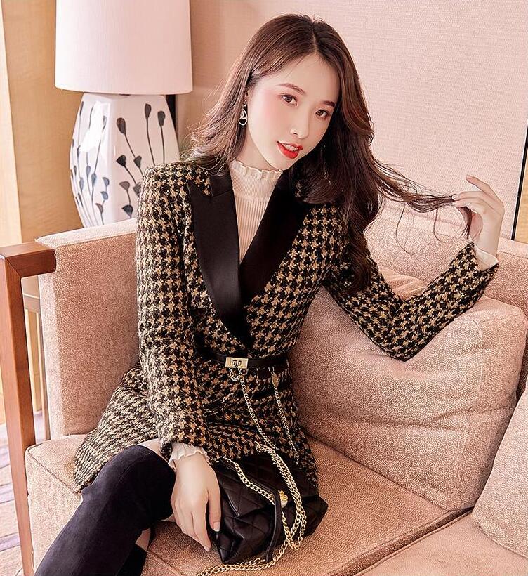 Women's Retro Slim Mid-length Tweed Suit Collar Coat