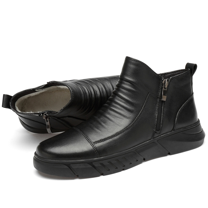 Title 7, Leather and velvet zipper high-top warm boots