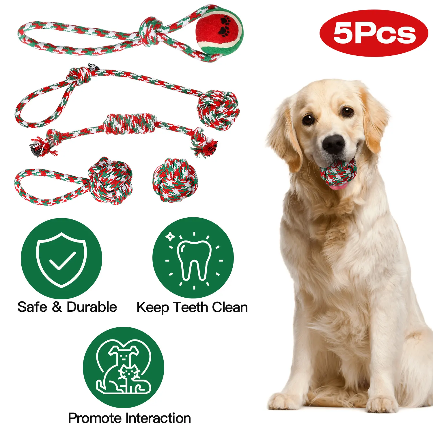 Set Of Christmas Dog Rope Chew Toys