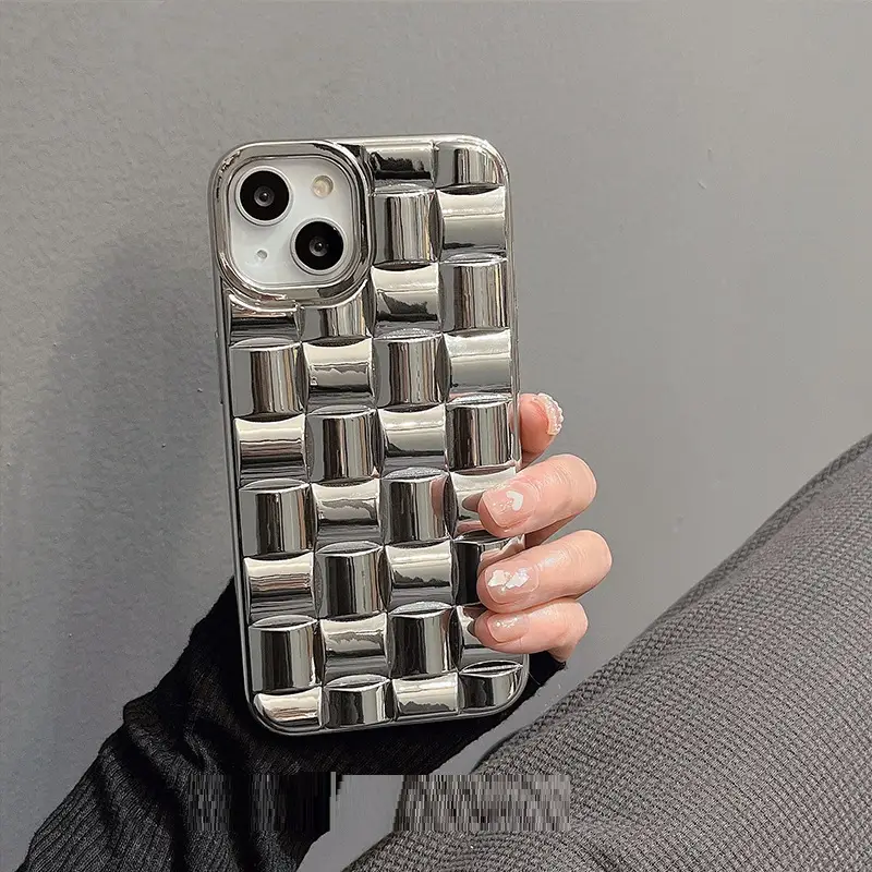 Advanced Sense Of Cold Wind Power Silver-plated Weave Pattern Phone Case
