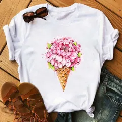 Ice Cream Flower Print Men And Women Couple Short Sleeve - N - View 1