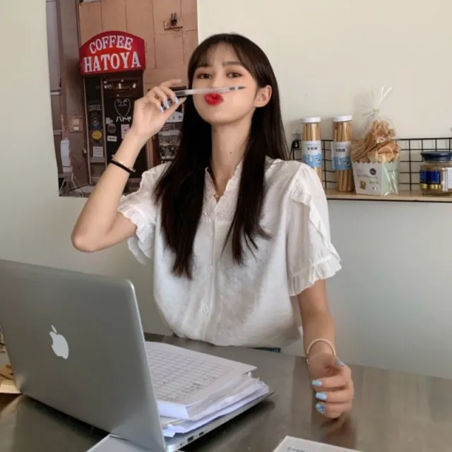 Loose All match Western Style Thin Student French Design Short sleeved Shirt Women White - Shop at LoveMi