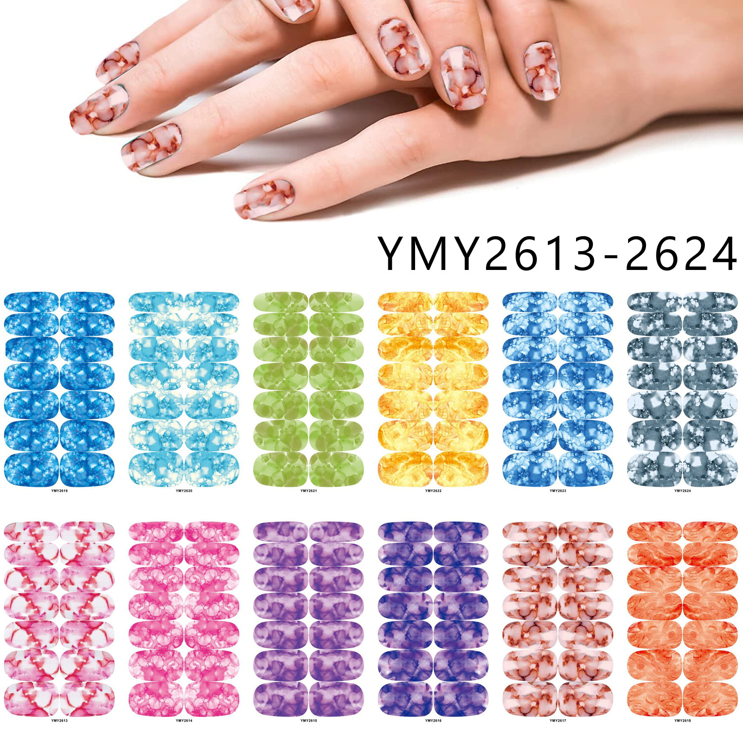 Title 1, Fashion Color Marble Blooming Nail Stickers