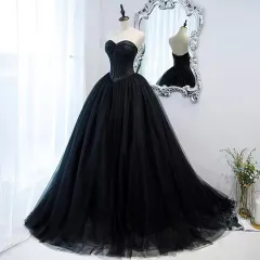 Black Evening Dress Can Wear Birthday Host Light Luxury Niche Wipe Chest Long - Black - View 1