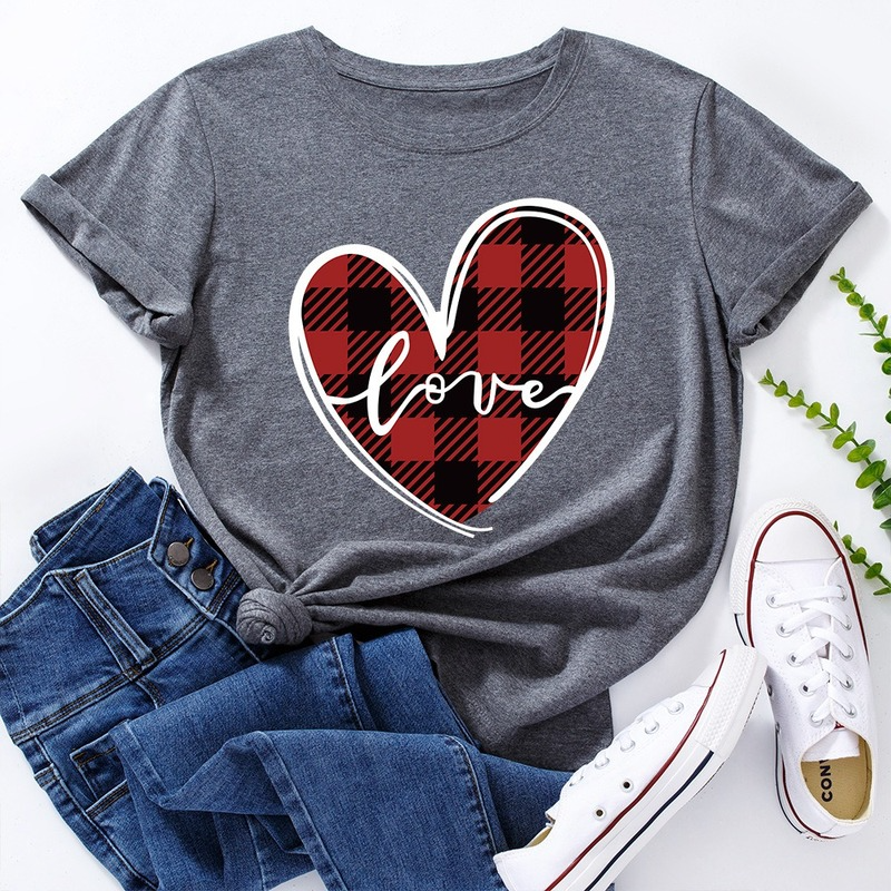 Title 2, Love Print Loose Round Neck Short Sleeve T-shir...