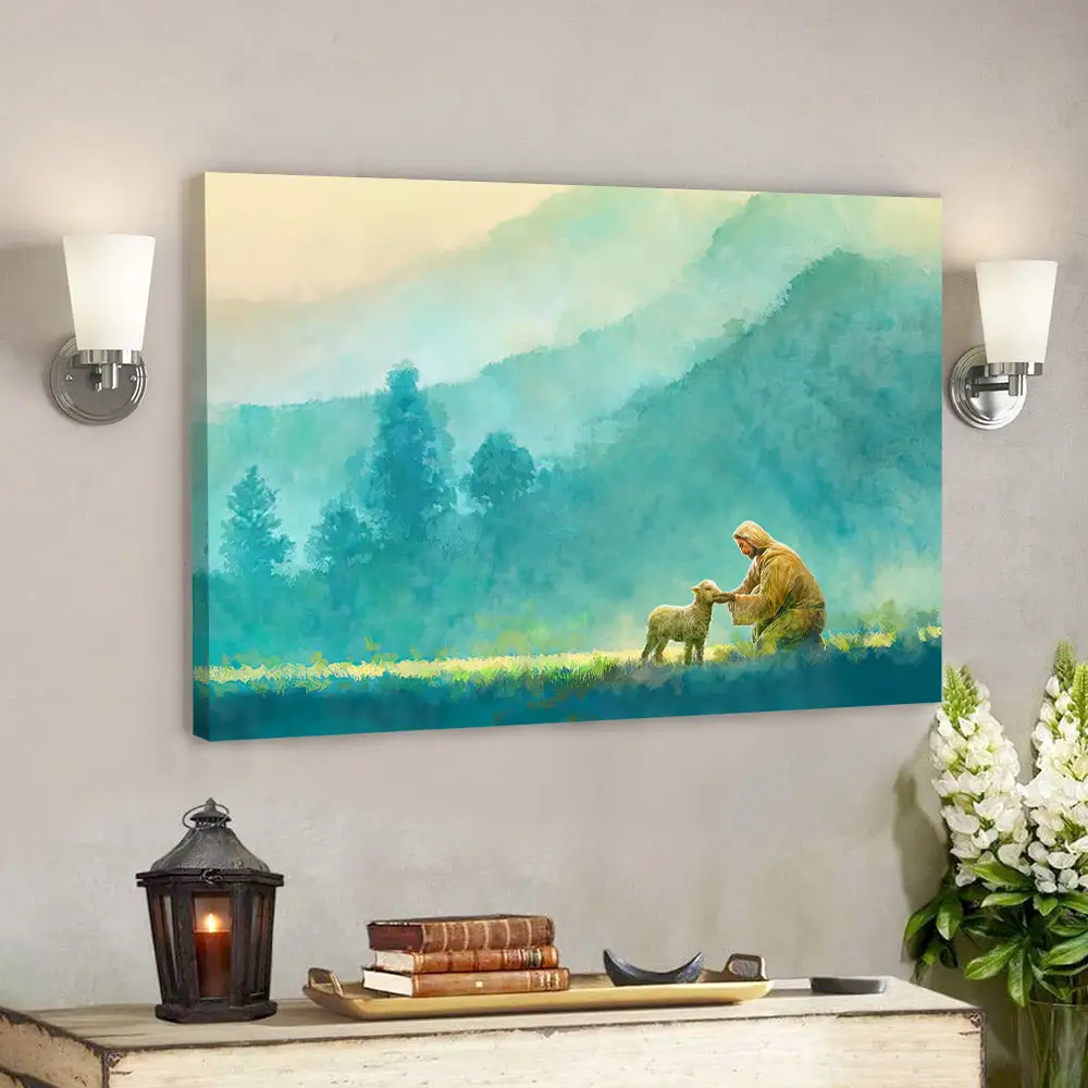 Little Guy Jesus And The Lamb Canvas Poster Wall Art Gifts For Christians - 60X90Cm