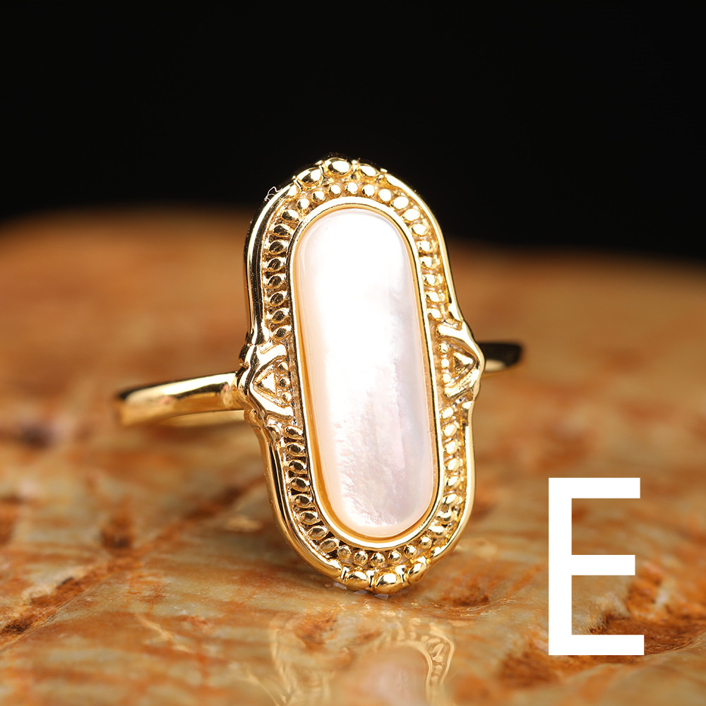 Natural Gemstone Oval Bead Adjustable Ring