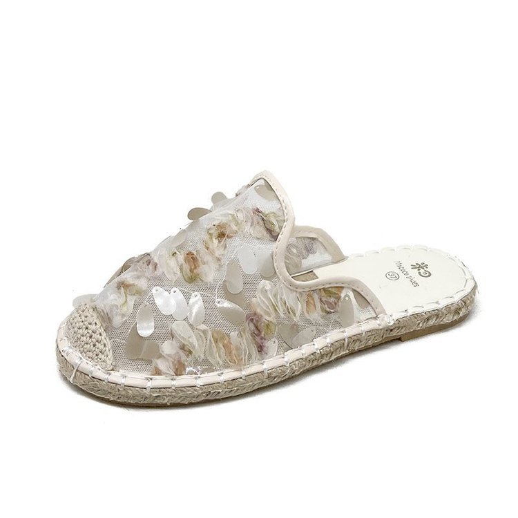 Mori Female Hemp Rope Braided Fisherman Shoes Female Half Drag Beige - Shop at LoveMi