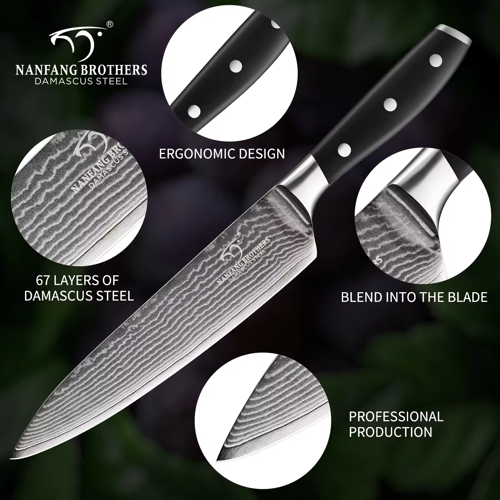 In Stock 8-inch Premium Damascus Steel 67-layer Kitchen Chef Sashimi Knife With ABS Handle, Three Rivets, Gift Box