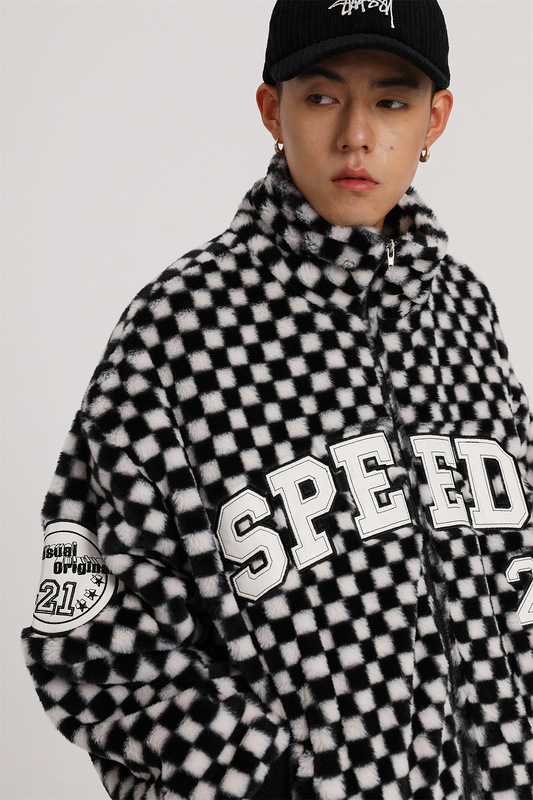 Men's Fashion Checkerboard Lamb Plush Coat
