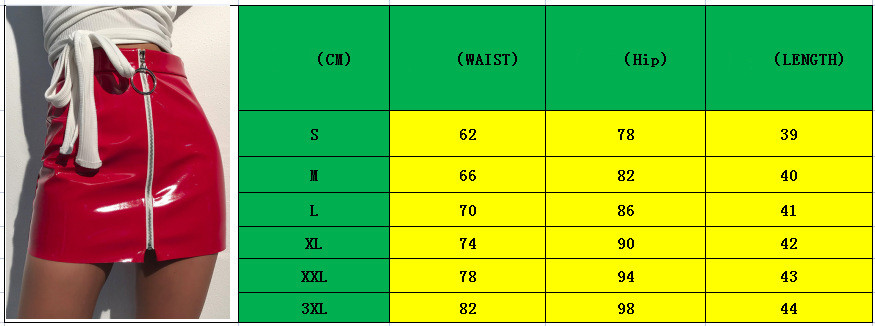 Ring Zipper Short Skirt High Quality Bright Leather PU Slim Skirt